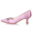 Comfortable med hoof heel satin pointed toe knot rhinestone ring wedding evening party prom dress shoes