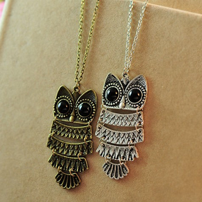 2015 New Arrival Fashion Hot Sale Animal Collares Mujer Vintage Owl Pendant Necklace Long Sweater Chain