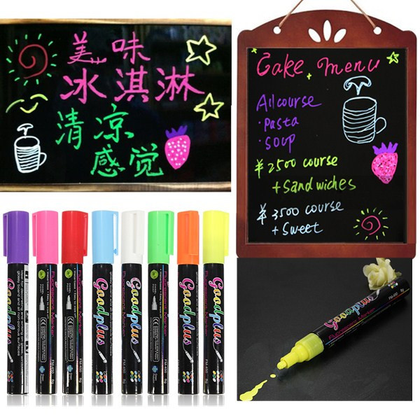 8 Color Erasable Liquid Chalk Highlighter Fluorescent Neon Marker Pen LED Writing Board Glass Window Art