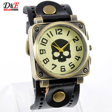 Moda Casual Steampunk negro cuarzo reloj de pulsera para hombre de la antigüedad del cráneo del estilo Lovers ‘ B121