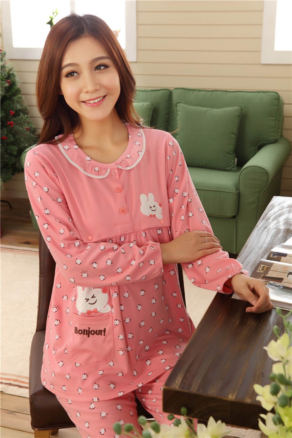 Pregnant-Woman-Pajamas-Postpartum-Breastfeeding-Month-Of-Serving-Lapel-Clothes-Long-sleeve-Sleepwear-Suits-CL0800 (13)