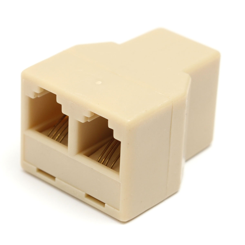 Brand New 1 to 2 Female RJ11 Telephone Phone Jack Line Y Splitter Adapter Connector Beige Best Promotion