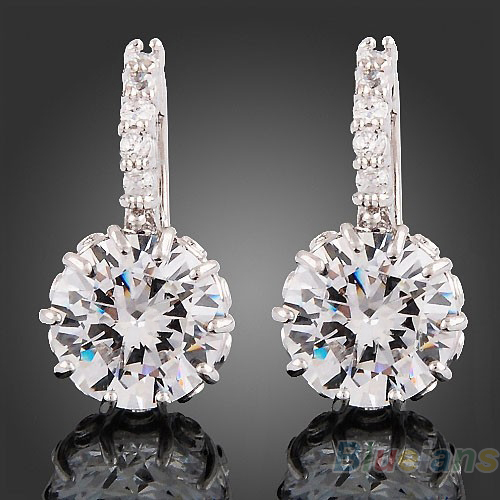1 Pair Women 18k white Gold Gp clear crystal jewelry stud  earrings zircon brass Material Hot High Quality 2013