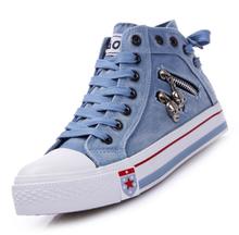 Elevator denim canvas shoes women’s high casual shoes after the bandage fashion shoes for female 2016 shoes boots