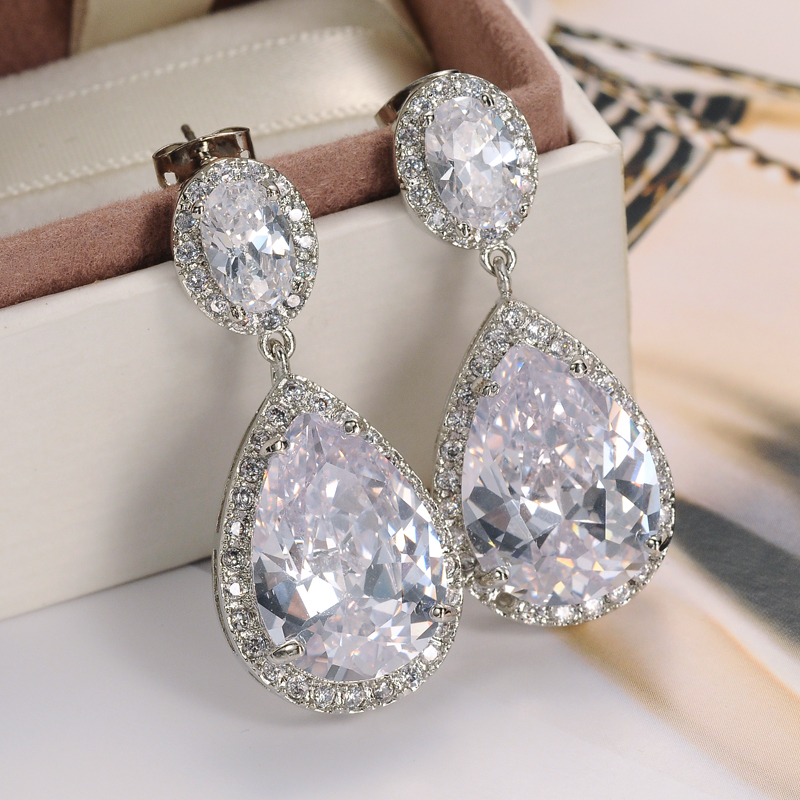 Luxury Zircon Big Waterdrop Heavy Drop Earrings Sparkling Aaa Cubic 