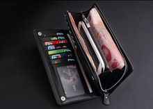Free shipping 2015 new business men long wallet zipper purse leather handbags made of multi card