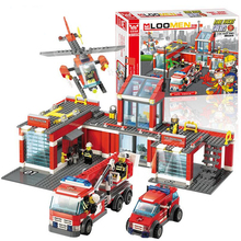 KAZI 774pcs City Fire Station Truck Helicopter Firefighter Minifigure Building Blocks Fire Fight Bricks Toy Compatible With LEGO