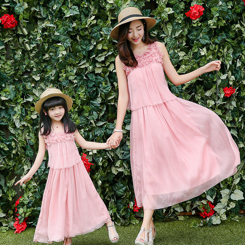 2016 new mom and daughter font b dress b font family matching clothes high quality pink