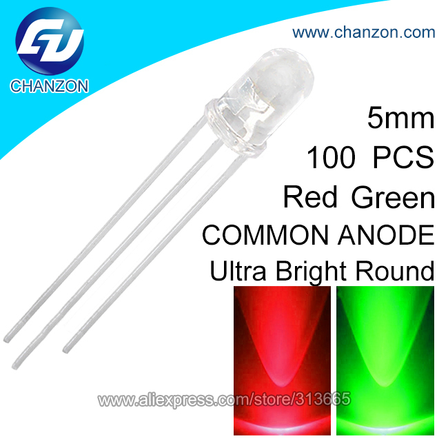 Гаджет  100pcs 5mm Transparent Round 3 Pin Red Green Dual bi Color Bicolor Common Anode LED Light Emitting Diode Lamp None Электронные компоненты и материалы