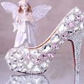 Pink Silver Wedding Bridal Dress Shoes Sparkling Stiletto Ultra High Heels Rhinestone Pump Wedding Party Prom