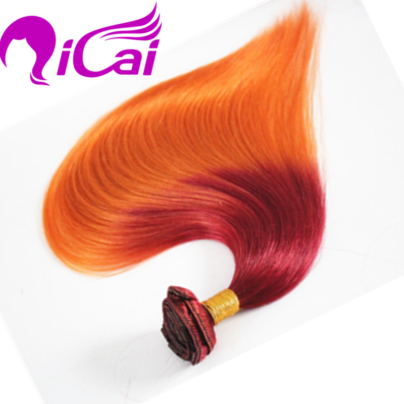 Popular Ombre 2 Tone Burg Orange Clip In Hair Extension Peruvian