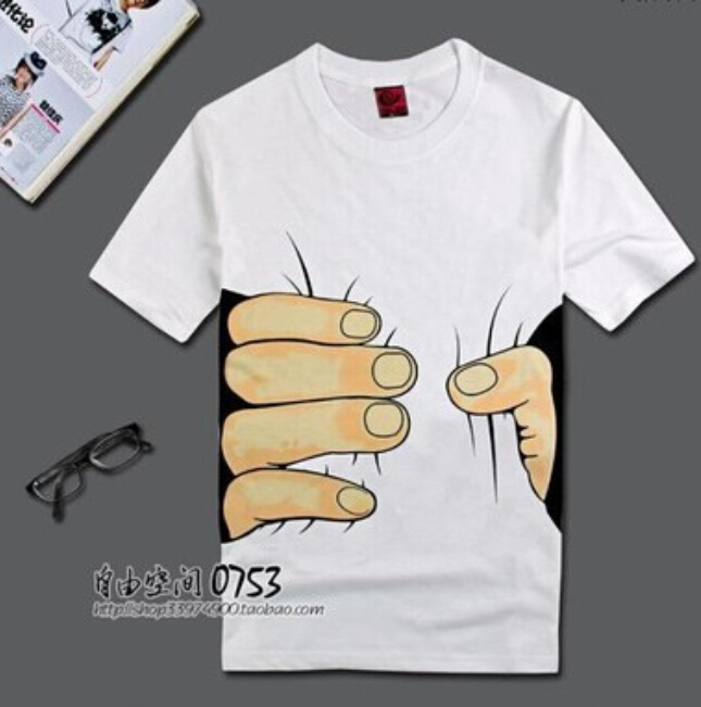 2015 hot selling men s clothing fashion men t shirt big hand print cotton short sleeve