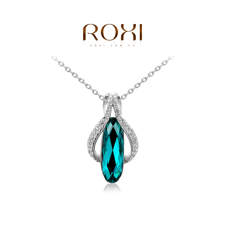 ROXI Christmas Gift Fashion Jewelry Platinum Plated Statement Luxury Green Stone Necklace For Women Party Wedding