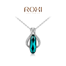 ROXI Christmas Gift Fashion Jewelry Platinum Plated Statement Luxury Green Stone Necklace For Women Party Wedding Free Shipping