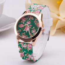 New Fashion Floral Pattern Silicone Quartz Gold Watch Women 2016 Casual Sports Dress Watches For Ladies Wristwatches Gift Clock