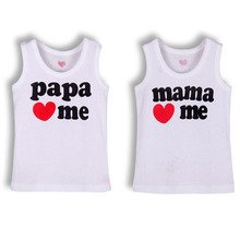 Hot Sale Retail I Love Papa Mama Baby sleeveless T shirt girls boys children Clothes for