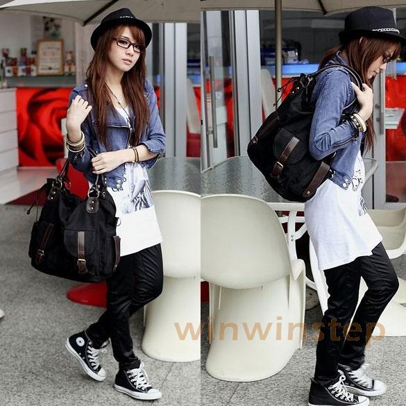 BS#S Korea Style Women Multi-pocket Canvas Cross Body Shoulder Bag