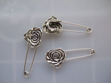 10pcs Silver Tone Strong Metal Kilt Scarf Brooch Safety Pin With Rose Flower 51mm