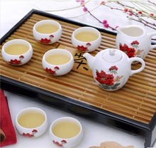 Rich peony tea set ceramic elegant pot 8 gift box tea set business gift