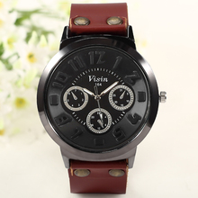 2015 Casual reloj de la joyería del Mens relojes de pulsera reloj de pulsera de cuarzo analógico hombres de cuero de vaca relojes de pulsera del envío