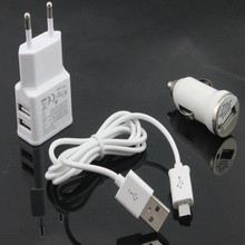 white 1set 5V 2A USB charger+ car charger+ date micro USB cable for Samsung Galaxy S4 I9500 S3 HTC mobile phone charger