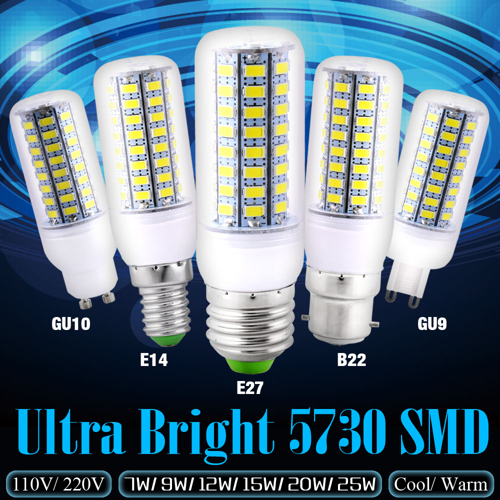 1PC Ultra Bright 24/36/48 leds E14/E27/B22/G9/GU10 7/9/12W 220V 5730 SMD Corn Bulb Lamp Light Warm Cool White