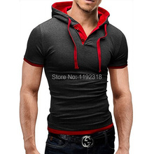 New 2015 Summer Mens T-Shirts Fashion Hit Color Hoody Man Casual Slim Fit Short-Sleeve T-Shirt Men Clothes Plus Size M-XXL