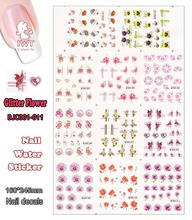 Nail (Large Piece BJC001-011 11 DESIGNS IN 1)Glitter Beauty Flower Nail Art Sticker Water Decal for Nail Tattoo