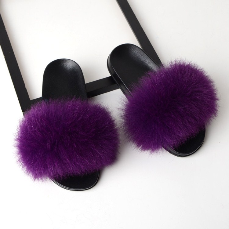 2019 New Real Slippers Fluffy Slippers Fur Slides Fuzzy Sliders Soft Plush Fur Mules Summer ...