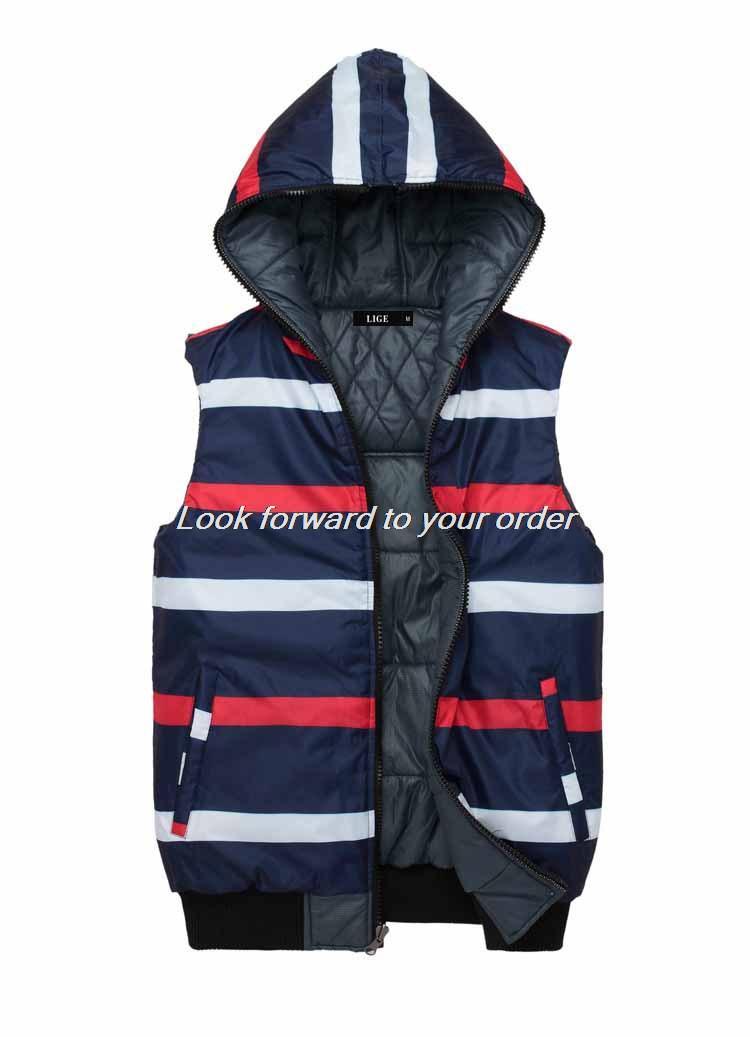 Men Warm Winter Waistcoat Men s Outwear Down Vest Jacket Stripe Two Sides Sport Sleeveless Jacket