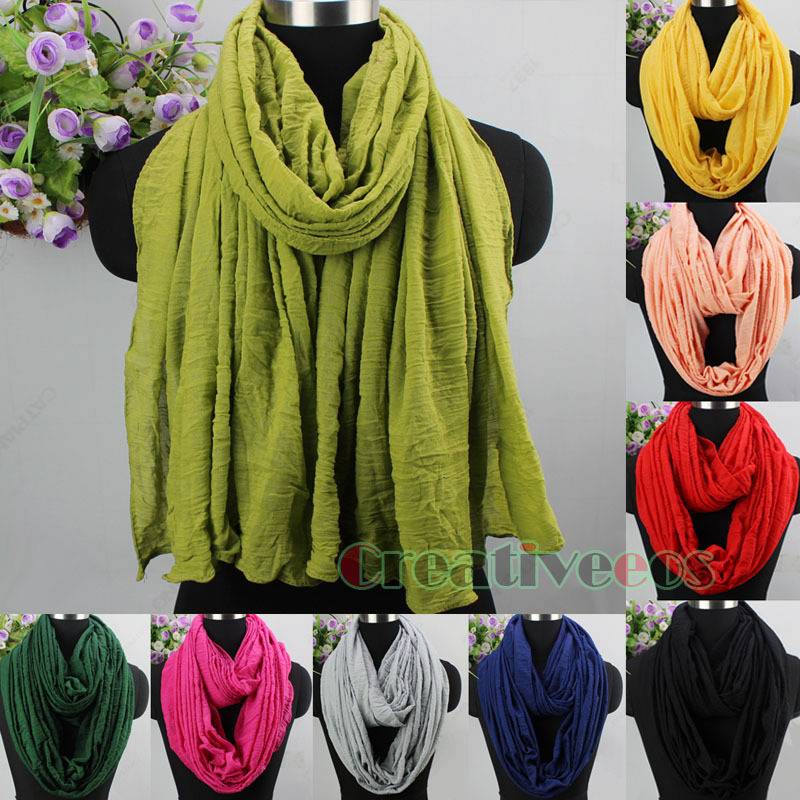 Elegant Fashion Women Girl s Solid Color Wrinkle 2 Loop Infinity Cowl Eternity Endless Circle Casual