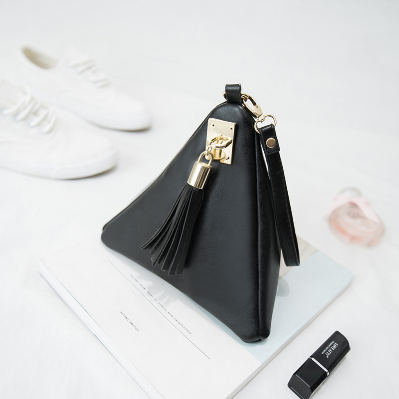 2016 New Designer Makeup Bags Triangle Leather Cosmetic Bag Luxury Fringe Handbags Women High ...