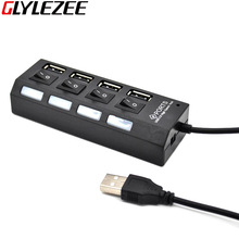 4 Port LED USB Hub Four Ports USB 2.0 Concentrator with LED Light and Separate Switch for Mobie Cellphone No Package