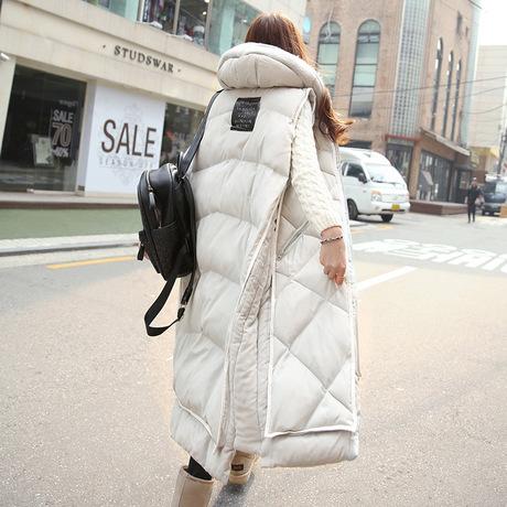 Hot Sell 2015 New Winter Vest Female Korean Style Hooded Vest Long Slim Down Winter Jacket Women'S Cotton Coat Casaco Feminino