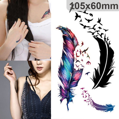 Fashion Temporary Tattoos Colorful Geese Feathers For Pattern Cartoon Tattoos Body Art Waterproof Flash Stickers 