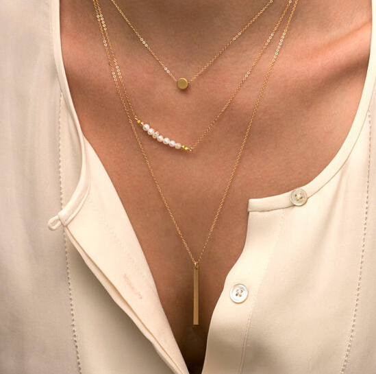 Vintage 3 Layer Gold Chain Necklaces Pendants For Women Trendy Multilayer Pearl Necklace Fine Jewelry 2015