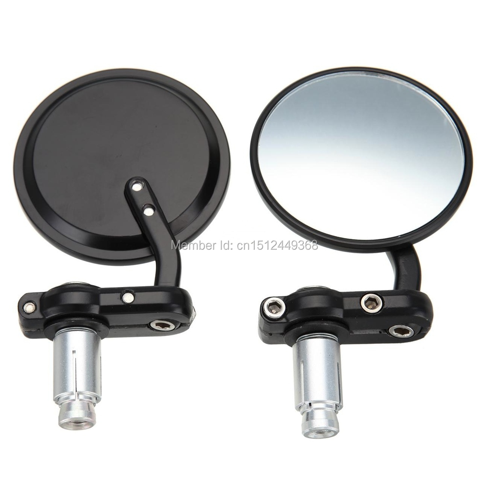 MOTORCYCLE 3 ROUND BLACK 7-8 HANDLE BAR END MIRRORS CAFE RACER BOBBER CLUBMAN 
