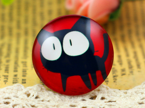 Free Shipping 2pcs 25mm Handmade Photo Glass Cabochons Red Cat H-2726