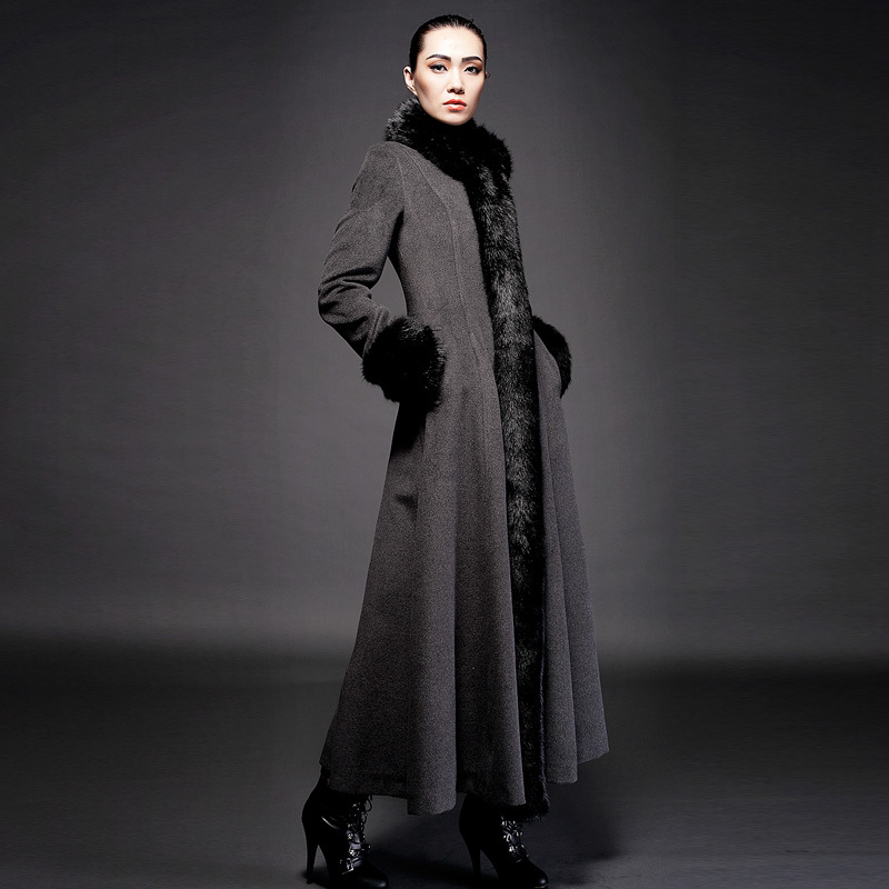 Women's fur collar Wool Blend Jacket Slim Trench Parka Military Long winter Coat manteau femme womens capes and ponchoes