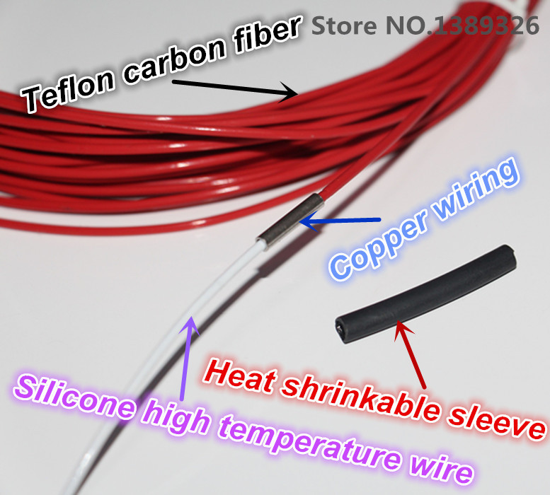 infrared heating floor heating cable system of 2.3mm PTFE carbon fiber wire electric floor hotline Finished product 15meter 95w