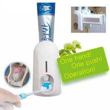 New White Household Portable Hands Free Automatic Toothpaste Dispenser + Brush Holder Touch Set PTSP