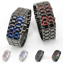 2014 New Fashion Men Women Lava Iron Samurai Metal LED Faceless Bracelet Watch Wristwatch 015M