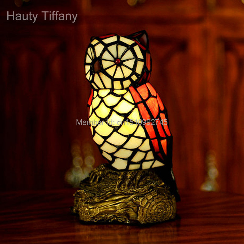Antique Tiffany Glass Lamp Owl Table Lamp Night Light Novelty Animal Crafts Unique Home Decor ...