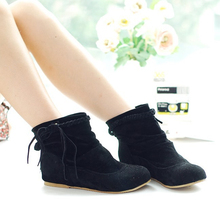 2016 New Fashion Women Braided Tassel Flat Comfortable Suede Leather Boots Round Toe Casual Boots Big