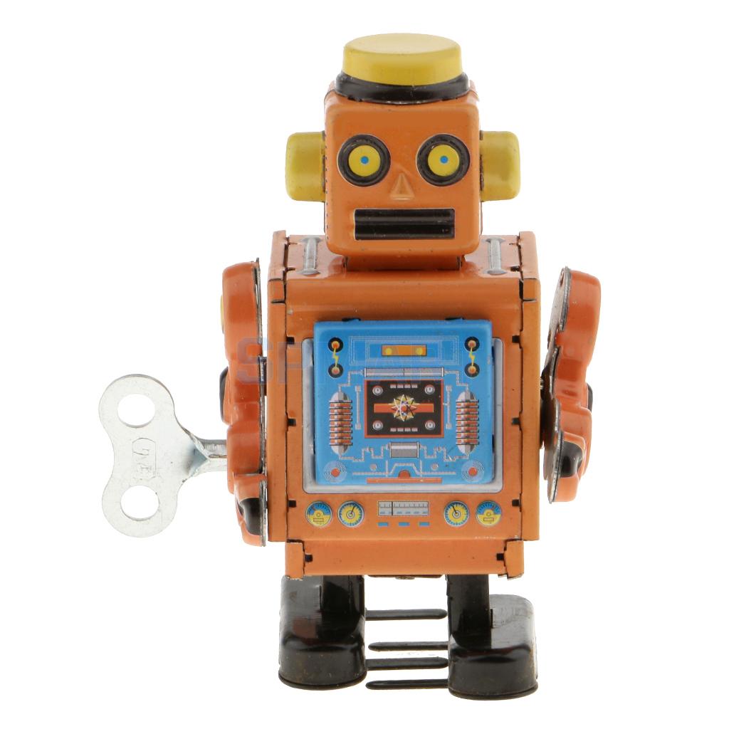 Wind Up Clockwork Mechanical Walking Tin Mask Robot Toy Kids Birthday Gifts 