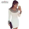 2016 Autumn Winter Long Sleeve Metal Beads Women Dress White Elegant Party Dresses Mini Vestidos Sexy