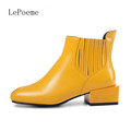 2016 Autumn Winter Genuine Leather Martin Boots Black Yellow High Quality Thick with Square Toe Chelsea