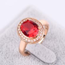 2015 Trendy 18k Rose Gold Filled Ruby CZ Diamind Finger Rings For Women Man Jewelry Top Quality
