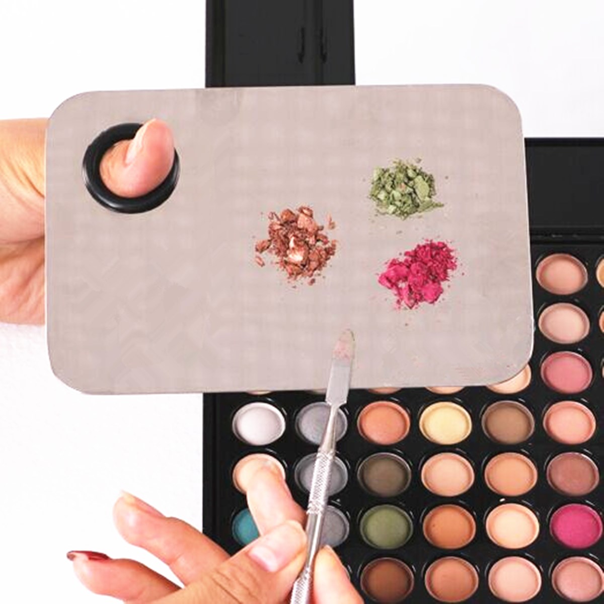 1pcs Pro Cosmetic Makeup Mixing Palette Spatula Tool Stainless Steel Hands free Matte Packaging High Quality
