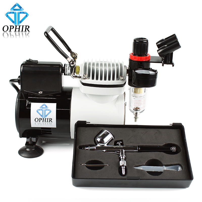 OPHIR Pro Airbrushing Compressor(110V/220V) with Fan & 0.3mm Dual-Action Airbrush Kit for Cake Decoration Nail Art _AC114+AC004